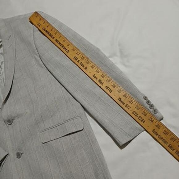 Stacy Adams Gold 40R Pale Grey Windowpane Fully-Lined Two-Botton Blazer - Picture 11 of 14